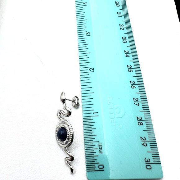 Blue Lapis Lazuli Silver Tone Snake Pierced Earrings Chandelier New 1.5 Inch - Picture 4 of 4